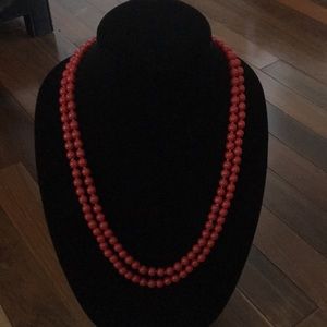 Red bead double stranded necklace